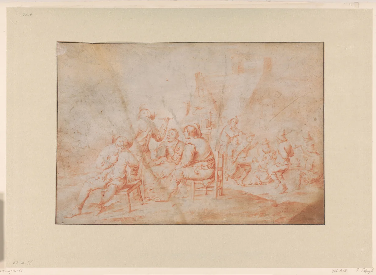 Village Merry Company by Hendrik Potuyl, drawing, 1637-1650