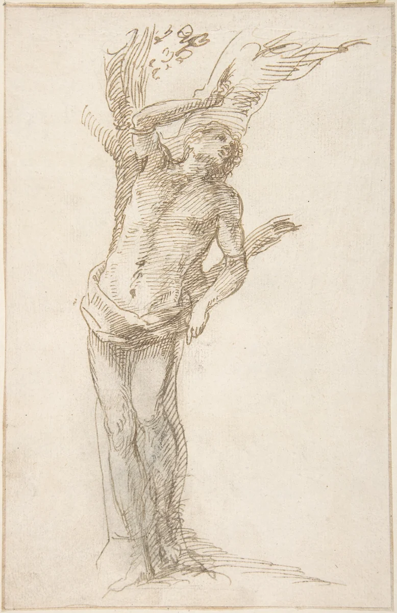 Saint Sebastian (?) Tied to a Tree by Pedro Duque Cornejo, drawing, 1695-1755