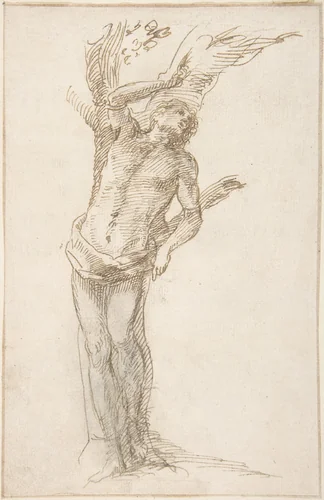 Saint Sebastian (?) Tied to a Tree by Pedro Duque Cornejo, drawing, 1695-1755