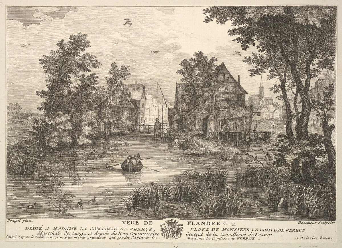 View of Flanders (Veue de Flandre) after the painting in the collection of Madame la Comtesse de Verrue by Pierre François Beaumont, print, 1719-1780