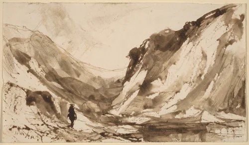 Deep Valley in Mountainous Landscape by William Hart, drawing, 1823-1894