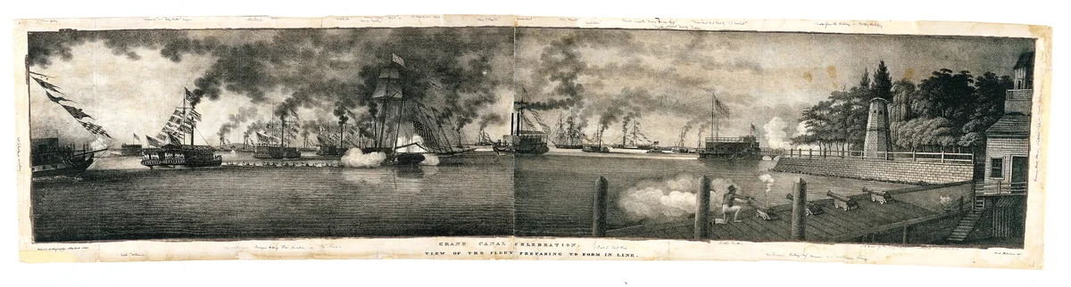 Grand Canal Celebration: View of the Fleet Preparing to Form in Line by Anthony Imbert, print, 1825