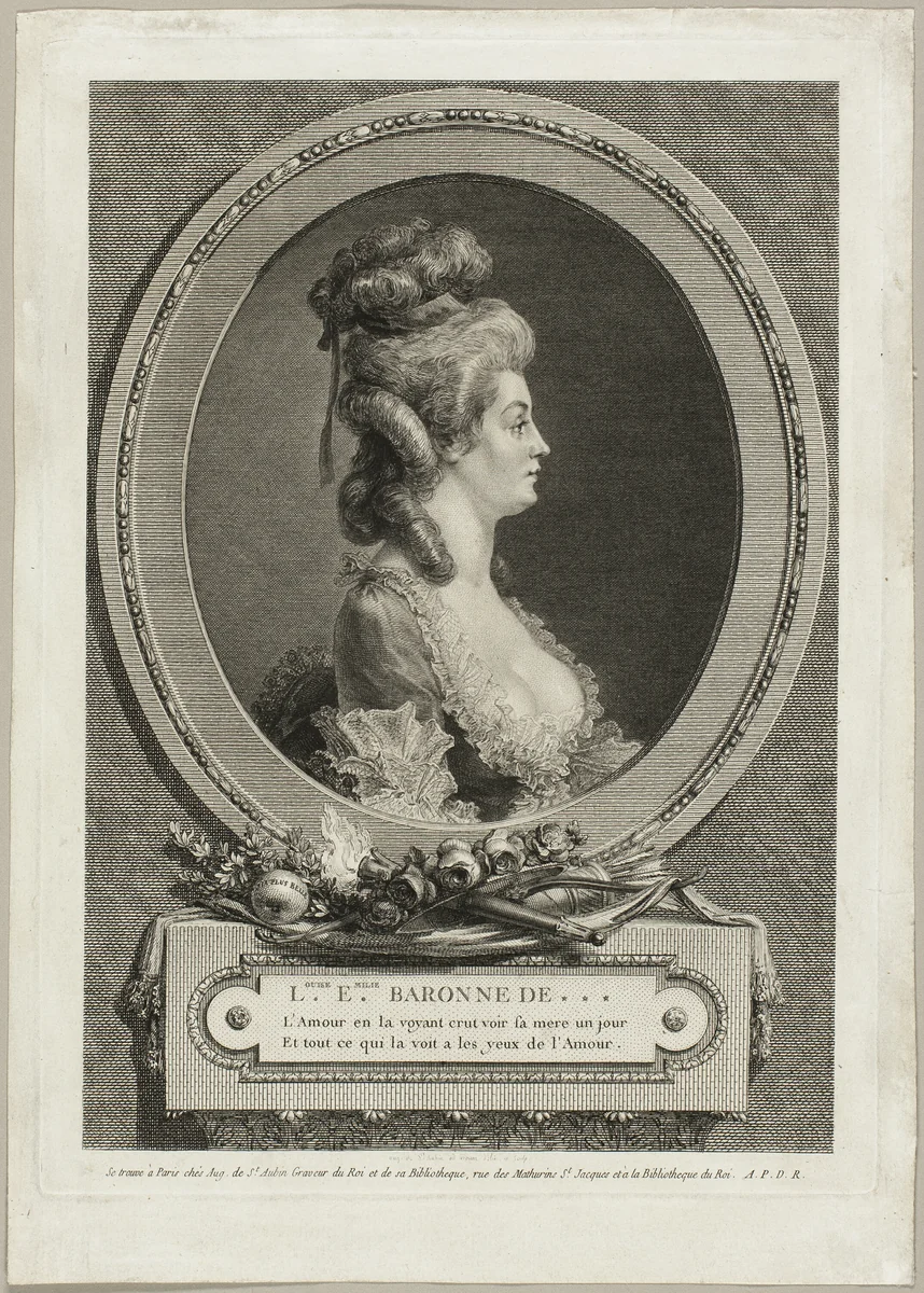 Louise Émilie, Baroness of *** by Augustin de Saint-Aubin, print, 1779