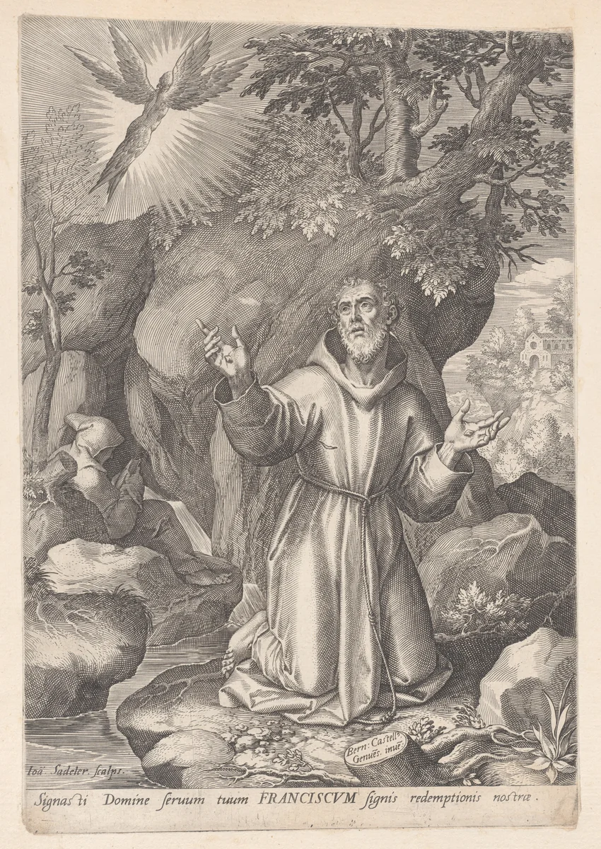 Saint Francis of Assisi receiving the stigmata by Johann Sadeler I, print, 1580-1600