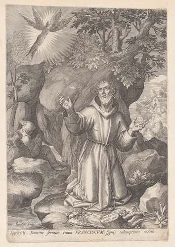 Saint Francis of Assisi receiving the stigmata by Johann Sadeler I, print, 1580-1600