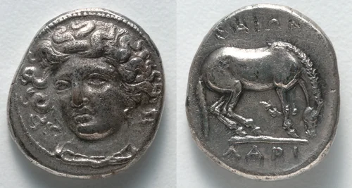 Drachm: Head of Larissa (Nymph) (obverse); Horse (reverse) by Unknown, metalwork, -380--315