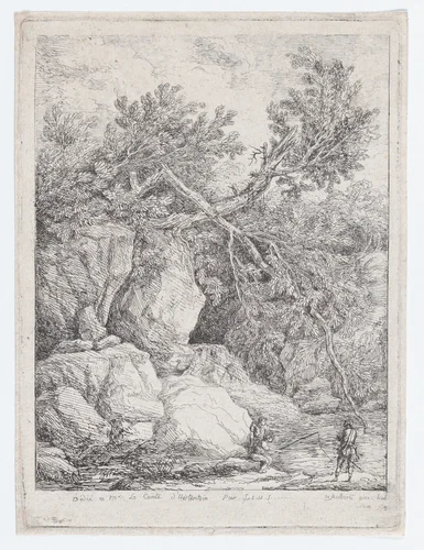 Landscape with a Fallen Tree by Hubert Robert, print, 1764