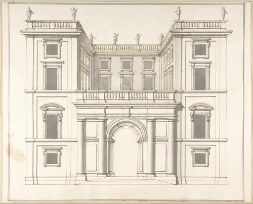 Façade of Palazzo Muti at Piazza SS. Apostoli in Rome by Pietro Paolo Coccetti, drawing, 1710-1727