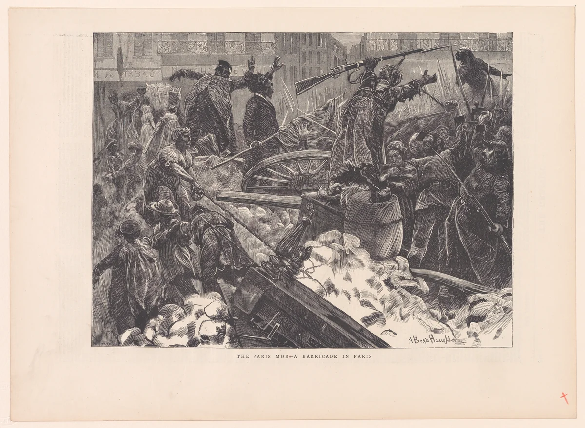 The Paris Mob–A Barricade in Paris, from "The Graphic," vol. 3 by Arthur Boyd Houghton, print, 1871