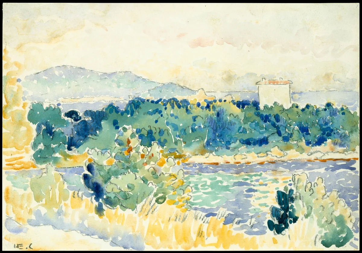 Mediterranean Landscape with a White House by Henri-Edmond Cross, drawing, 1900-1905