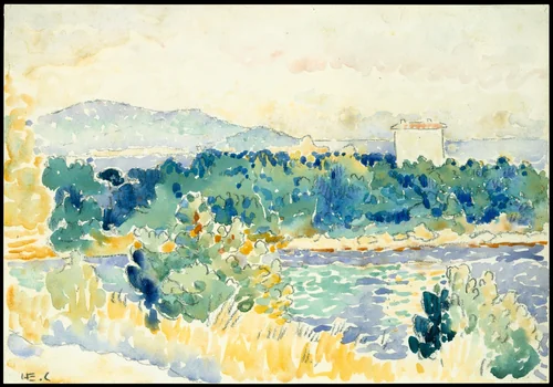 Mediterranean Landscape with a White House by Henri-Edmond Cross, drawing, 1900-1905