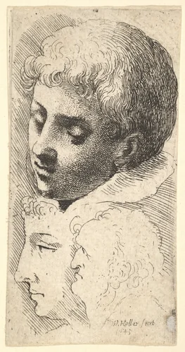 Three heads by Wenceslaus Hollar, print, 1645