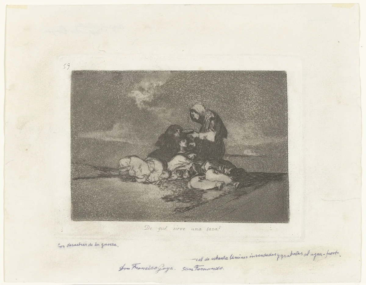 Waartoe dient een beker? by Francisco de Goya, print, 1810-1820
