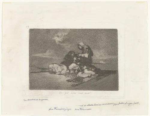 Waartoe dient een beker? by Francisco de Goya, print, 1810-1820