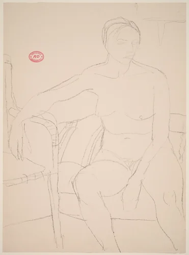 Untitled [seated nude resting her right arm on an adjacent chair] by Richard Diebenkorn, drawing, 1955-1967