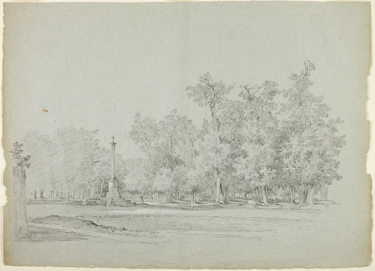 View of the Park st Versailles: Landscape with Memorial Column and Grove of Trees by Pierre Antoine Mongin, drawing, 1781-1827