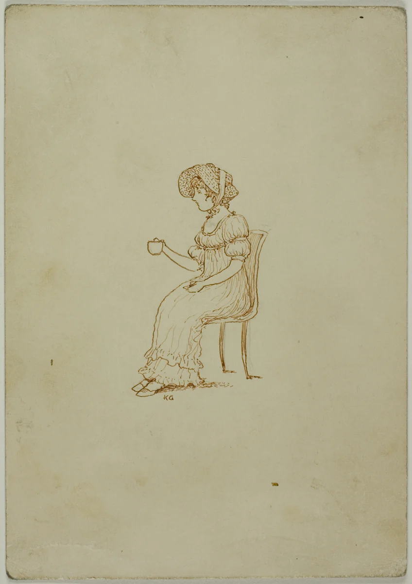 Seated Girl Holding Tea Cup by Kate Greenaway, drawing, 1866-1901