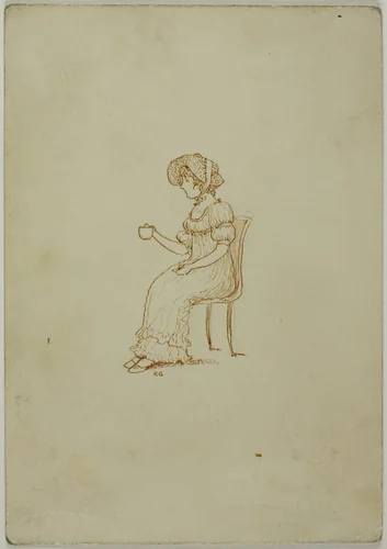 Seated Girl Holding Tea Cup by Kate Greenaway, drawing, 1866-1901
