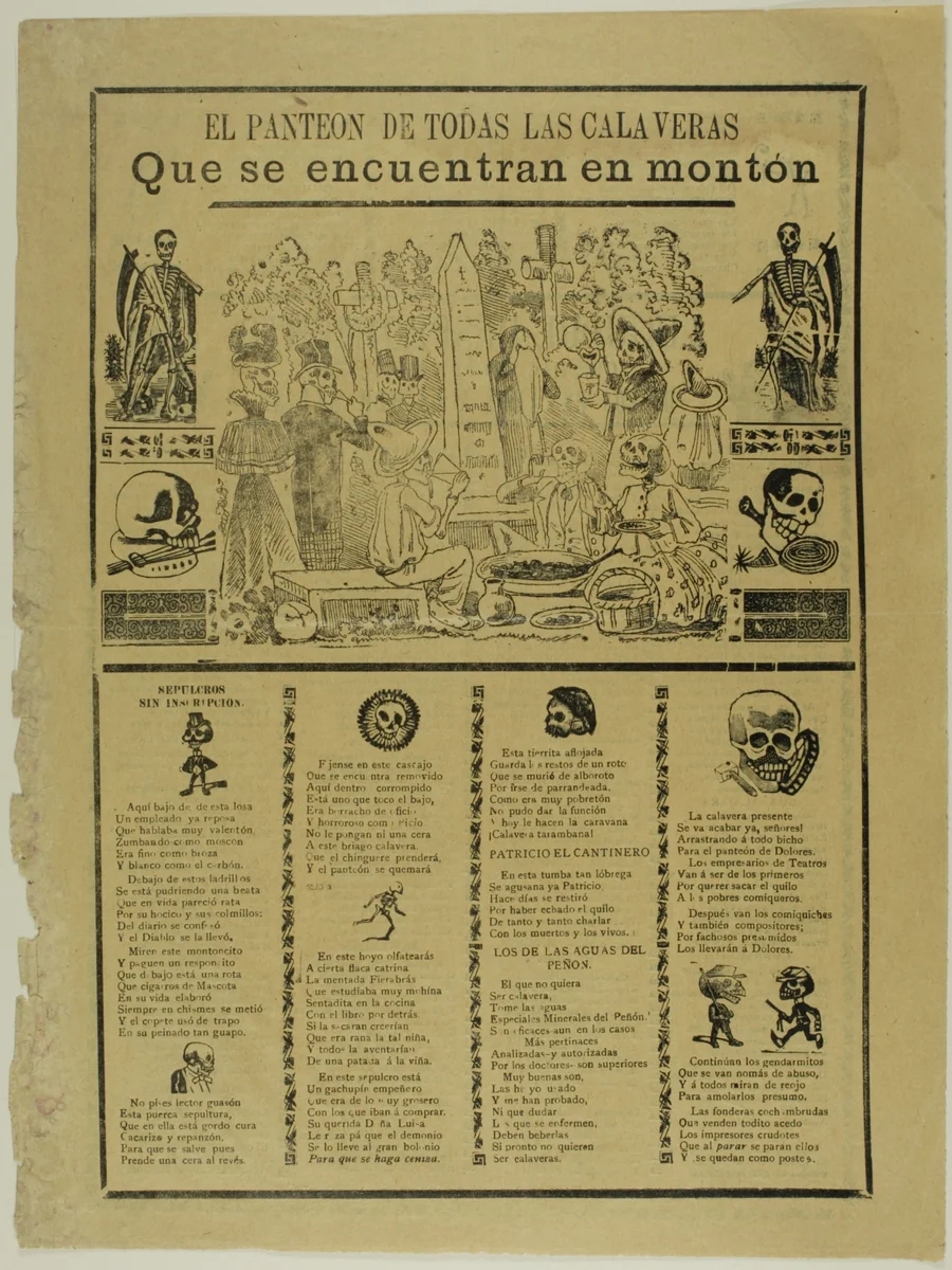 The Mausoleum of All the Calaveras That Are Found in a Heap by José Guadalupe Posada, print, 1905