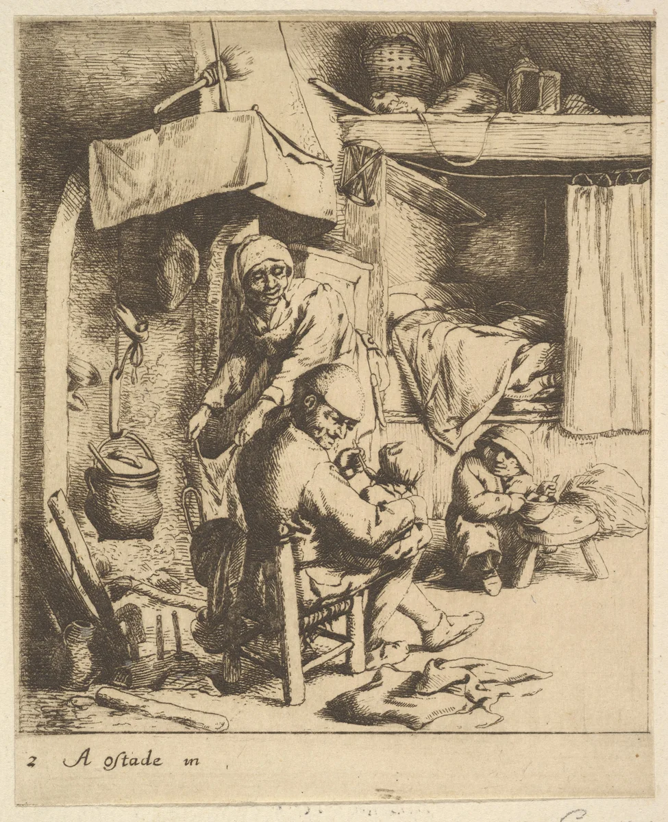 Father Feeding Child by Adriaen van Ostade, print, 1610-1685