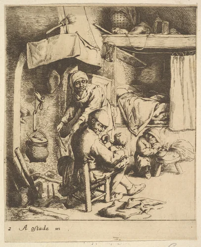 Father Feeding Child by Adriaen van Ostade, print, 1610-1685