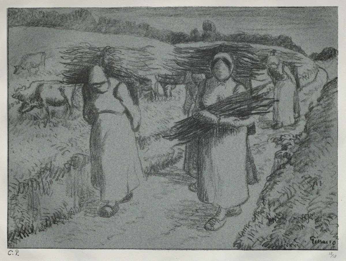 Peasants Carrying Fagots by Camille Pissarro, print, 1891-1901