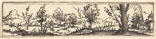 Landscape with Six Single Trees and Three Small Farm-Houses by Augustin Hirschvogel, print, 1503-1553