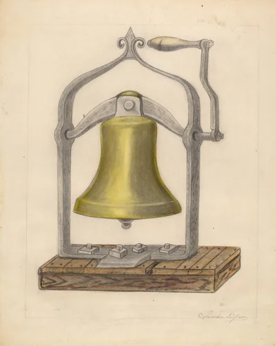 Portable Brass Hand Bell by Columbus Simpson, index of american design, 1936