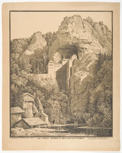 Das Schloss Prediama in Crein XII Stund: von Triest by Karl Friedrich Schinkel, print, 1816