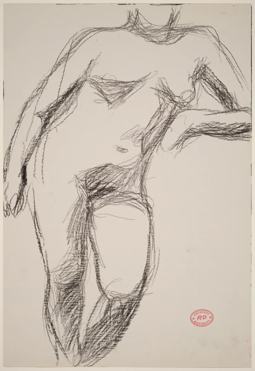 Untitled [standing female nude resting her left arm on a support] by Richard Diebenkorn, drawing, 1955-1967