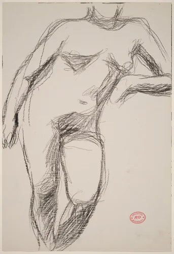 Untitled [standing female nude resting her left arm on a support] by Richard Diebenkorn, drawing, 1955-1967