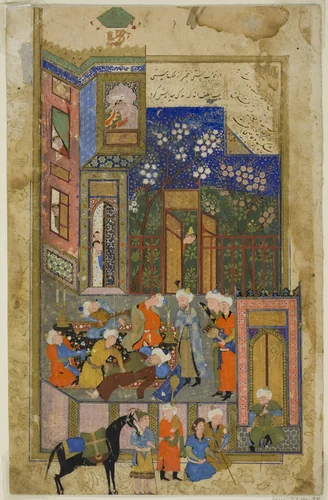 Judge (Qazi) of Hamadan in a Drunken State, a scene from the Gulistan of Sa'di by Uzbekistan Bukhara, painting, 1550