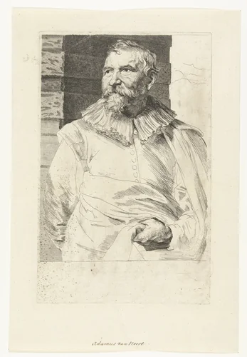 Portret van Adam van Noort by Anthony van Dyck, print, 1630-1632