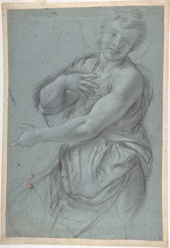 Study for an Angel (recto); Study of a Cushion (verso) by Annibale Carracci, drawing, 1600-1602