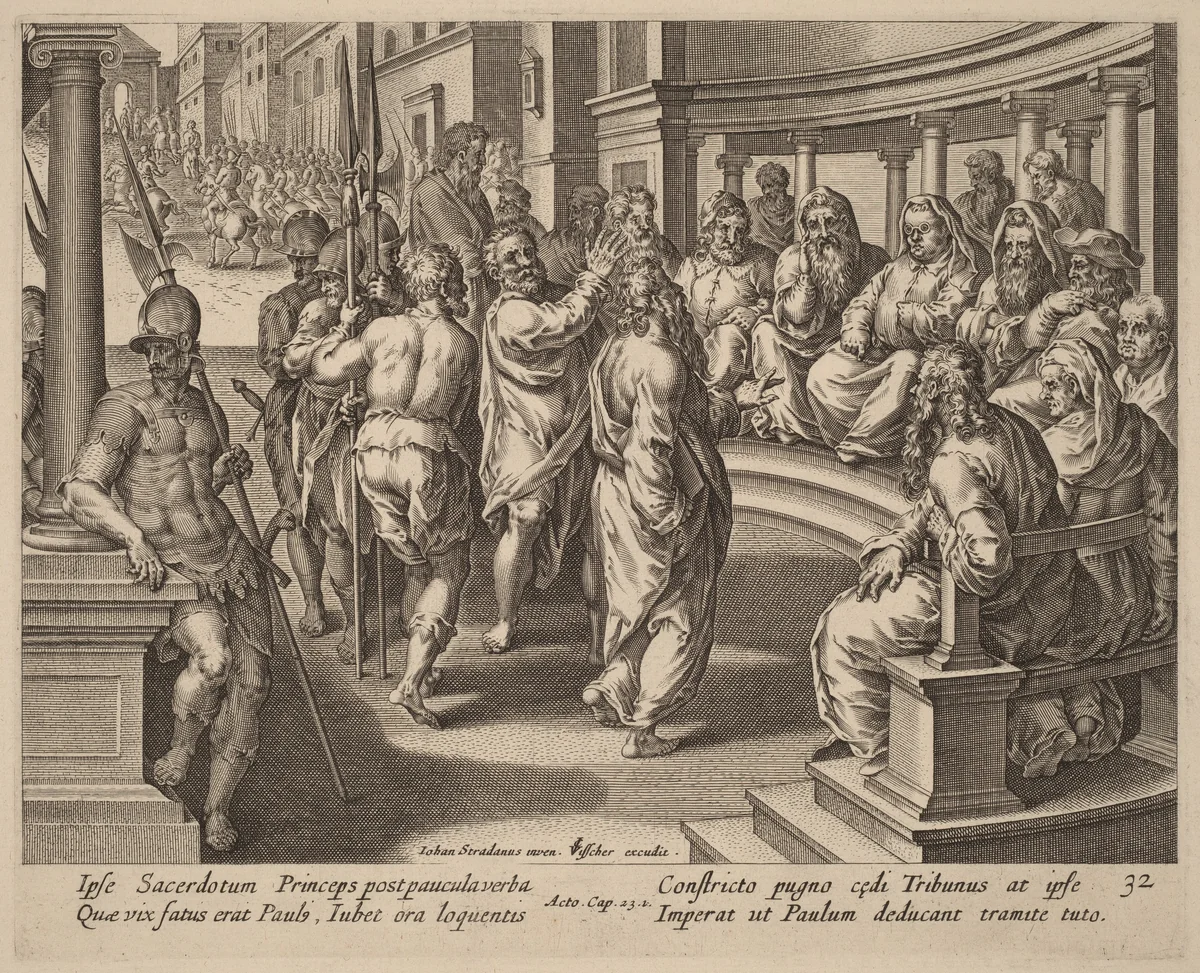Saint Paul before the High Priest by Philip Galle, print, 1537-1612