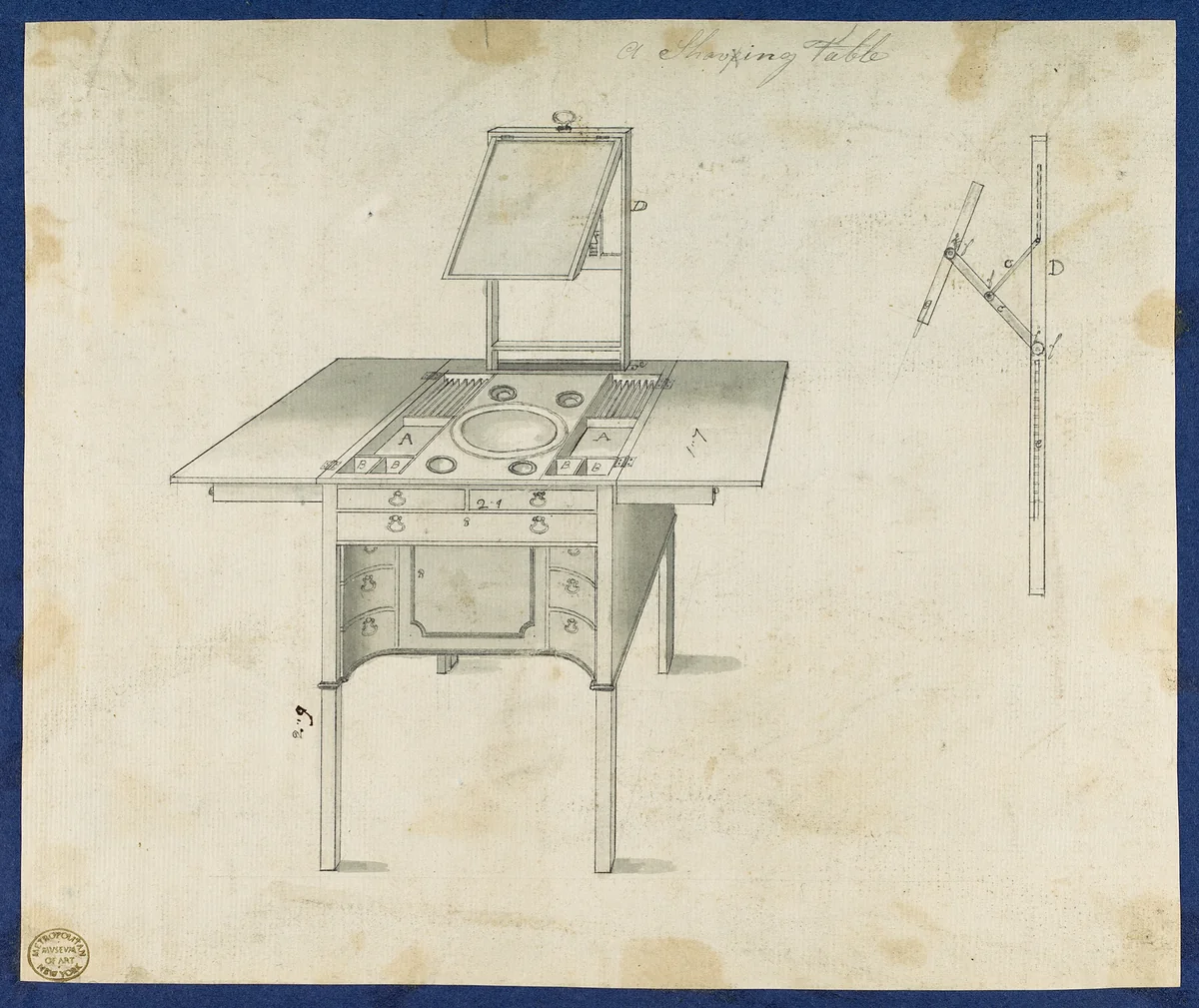 Shaving Table, from Chippendale Drawings, Vol. II by Thomas Chippendale, drawing, 1761