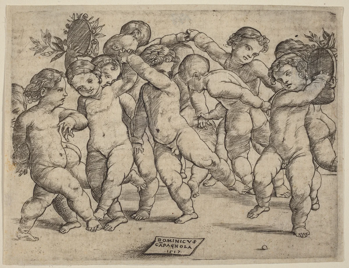 Twelve Children Dancing by Domenico Campagnola, print, 1517