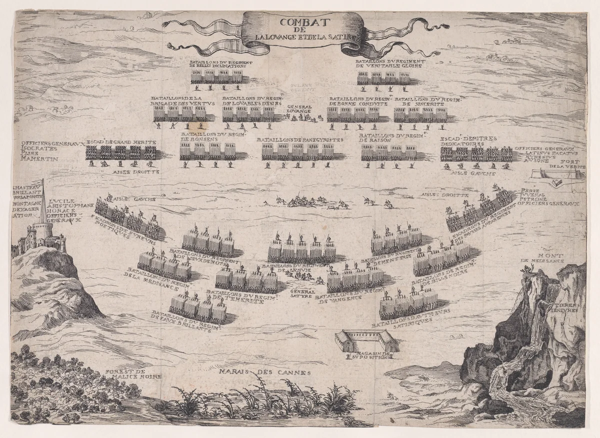 Combat de la Louange et de la Satire by François Chauveau, print, 1633-1676