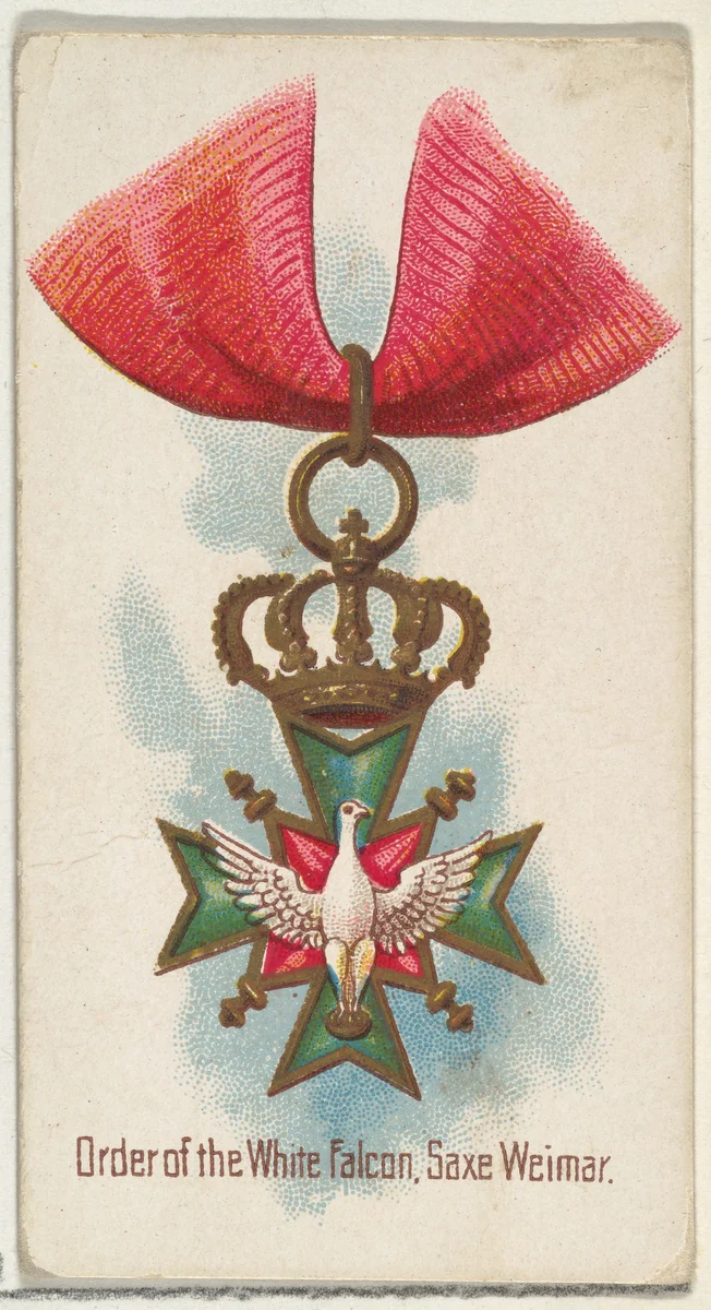 Order of the White Falcon, Saxe Weimar, from the World's Decorations series (N30) for Allen & Ginter Cigarettes by Allen & Ginter, print, 1890