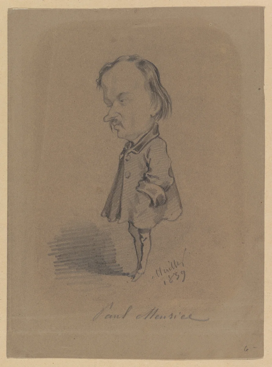Caricature of Paul Meurice by Hippolyte Mailly, drawing, 1859