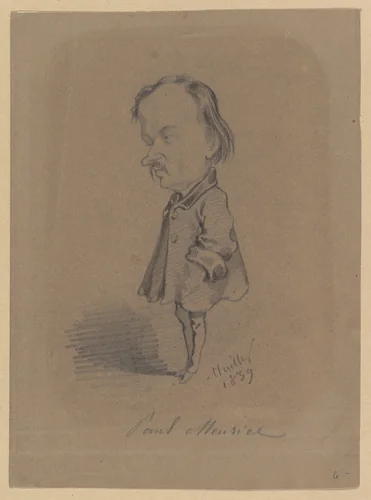 Caricature of Paul Meurice by Hippolyte Mailly, drawing, 1859