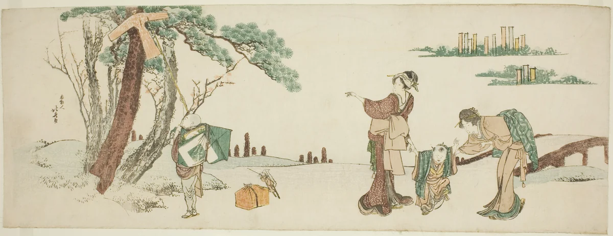 Boy releasing a kite by Katsushika Hokusai (葛飾 北斎), print, 1795-1815