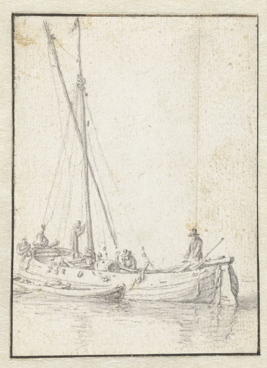 Schip met een man aan het roer by Herman Saftleven, drawing, 1619-1685