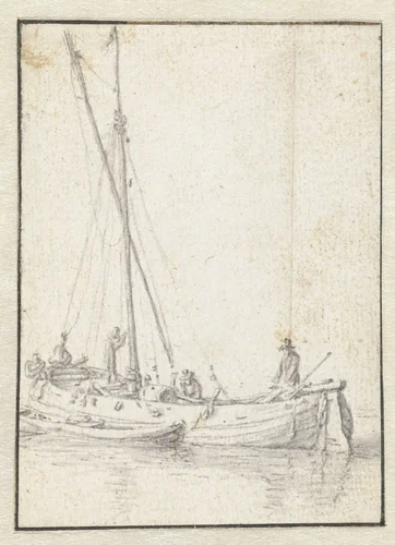 Schip met een man aan het roer by Herman Saftleven, drawing, 1619-1685