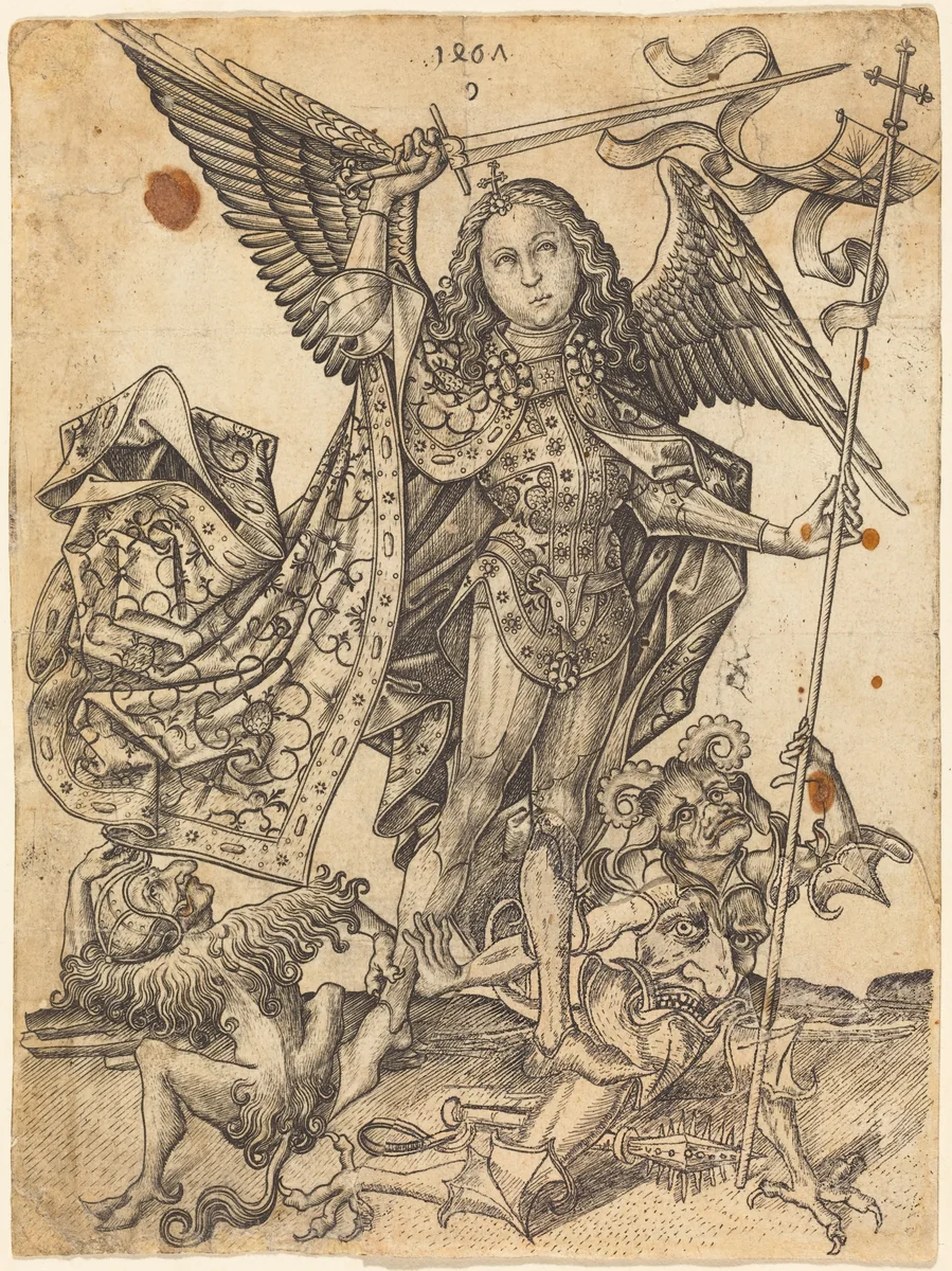 Saint Michael Defeating the Devils by Master E. S., print, 1467