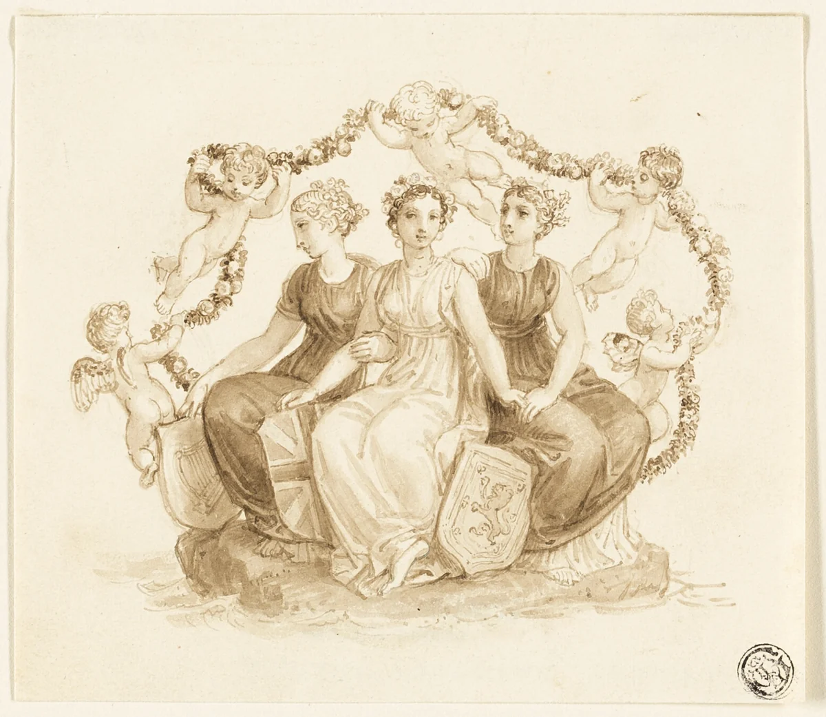 Allegory of England, Scotland, and Ireland by Thomas Stothard, drawing, 1775-1834