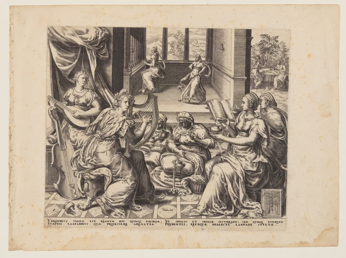 Parable of the Wise and Foolish Virgins: The Wise Virgins by Herman Jansz. Muller, print, 1567-1570