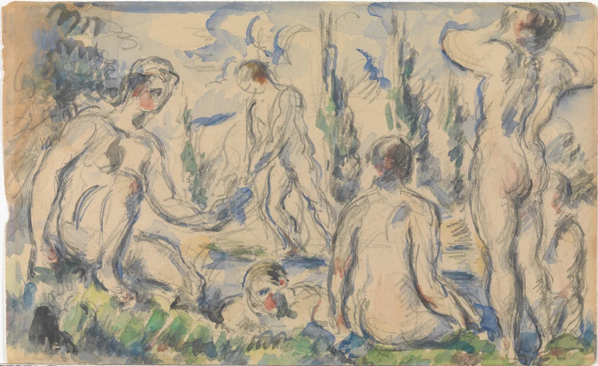 Bathers (recto); Landscape (verso) by Paul Cézanne, drawing, 1880-1900