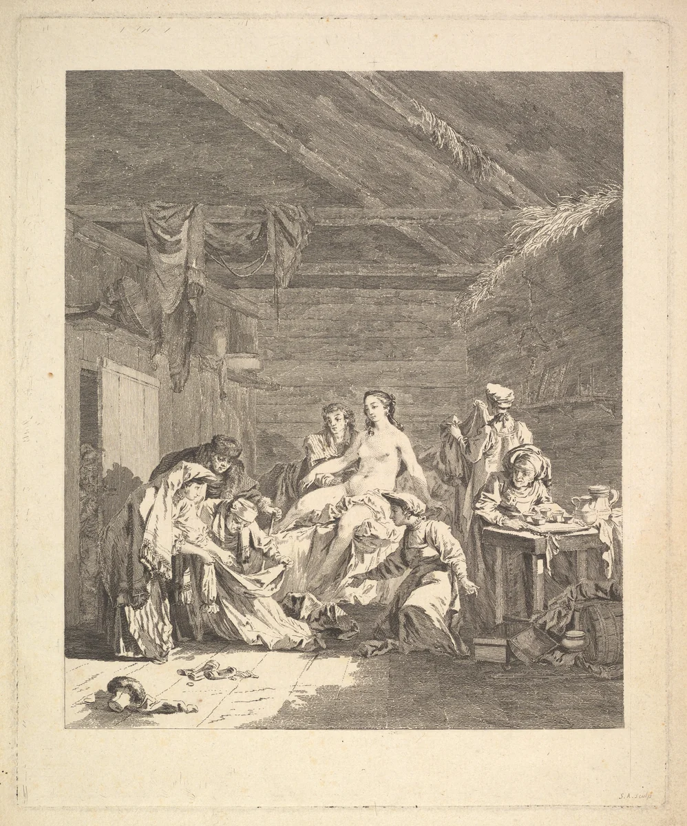 Vignette of the first volume, page 165: Usage des Russes après le Mariage et avant la Noce, from Voyage en Sibérie fait par ordre du Roi en 1761 [...], Paris, 1768 by Chappe d'Auteroche by Augustin de Saint-Aubin, print, 1767