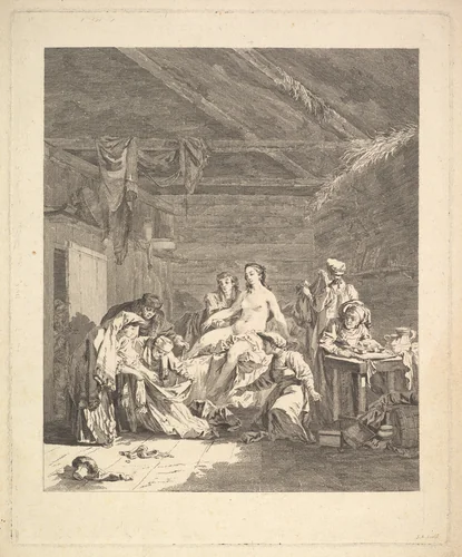 Vignette of the first volume, page 165: Usage des Russes après le Mariage et avant la Noce, from Voyage en Sibérie fait par ordre du Roi en 1761 [...], Paris, 1768 by Chappe d'Auteroche by Augustin de Saint-Aubin, print, 1767